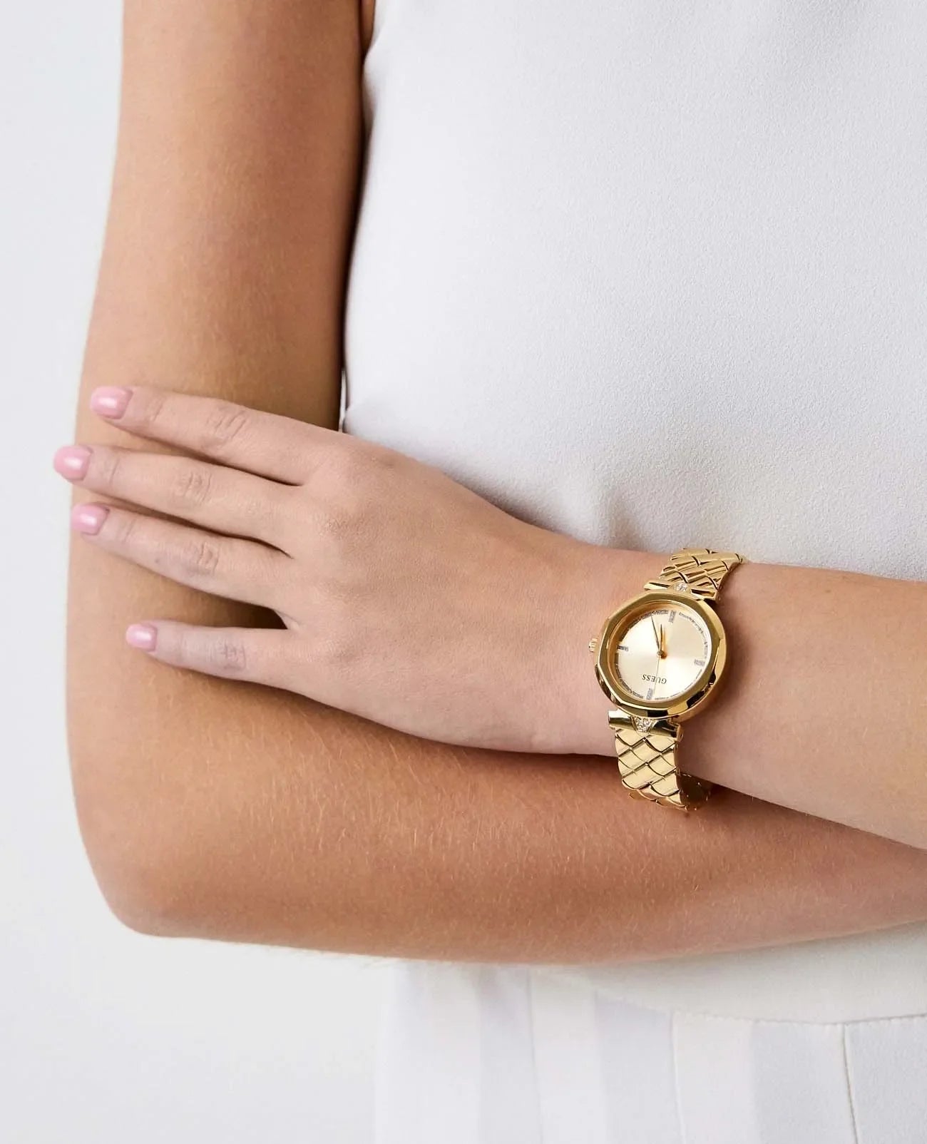  Shop Authentic Guess Rumour Quartz Gold Dial Gold Steel Strap Watch For Women - GW0613L2 - Luxxuri