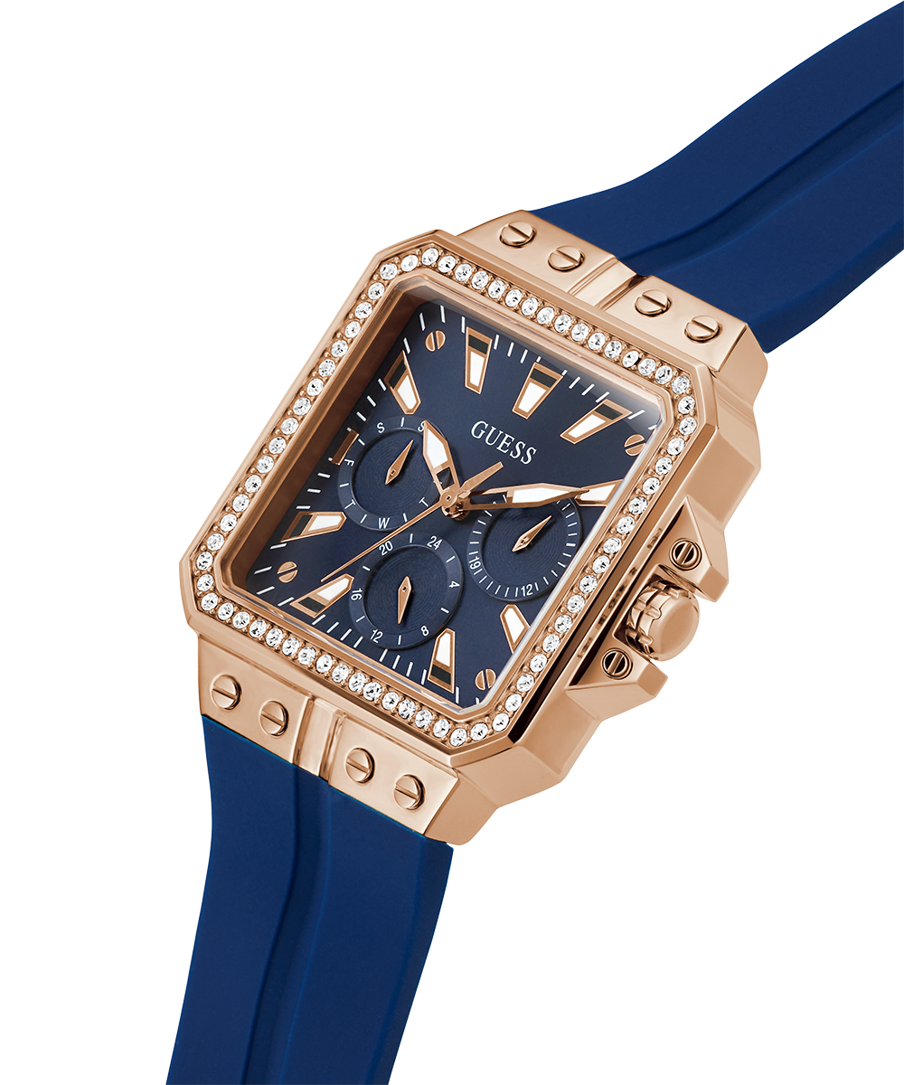 Guess Libra Crystals Blue Dial Blue Silicone Strap Watch For Women - GW0618L2