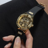  Shop Authentic Guess Duchess Crystals Gold Dial Black Silicon Strap Watch For Women - GW0619L2 - Luxxuri