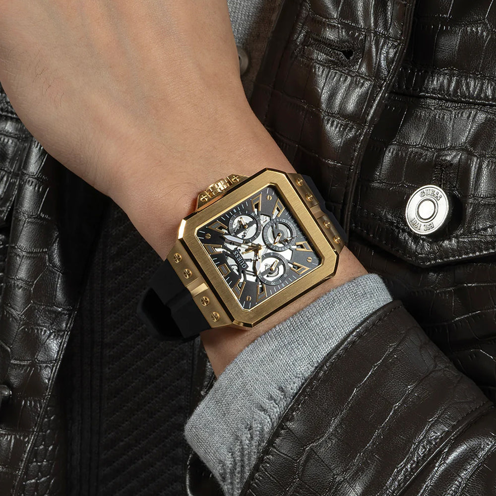 Guess Leo Multifunction Black Dial Black Silicone Strap Watch For Men - GW0637G2