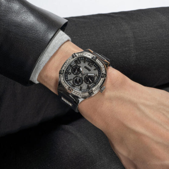  Shop Authentic Guess Duke Crystals Black Dial Black Silicone Strap Watch For Men - GW0641G1 - Luxxuri