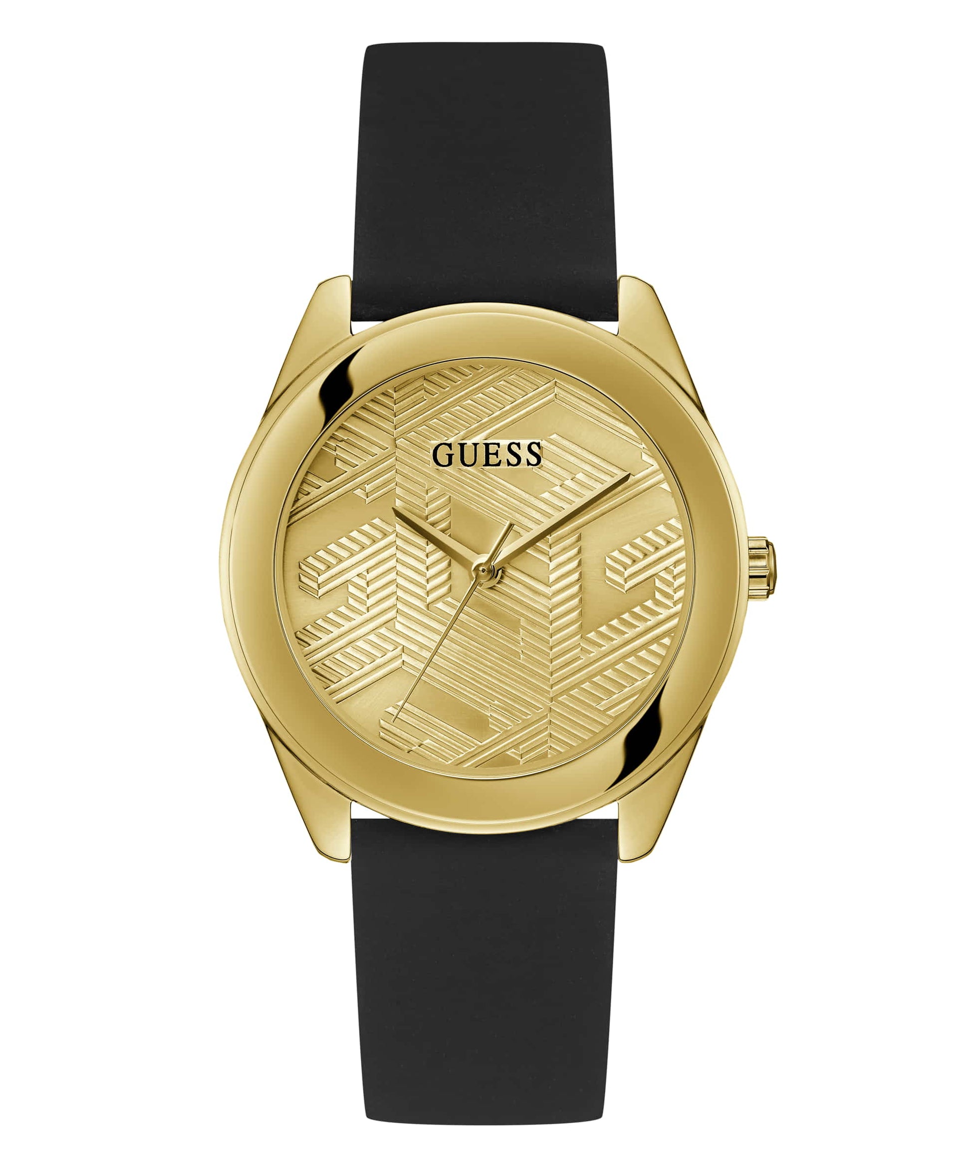  Shop Authentic Guess Cubed Analog Gold Dial Black Silicone Strap Watch For Women - GW0665L1 - Luxxuri