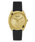  Shop Authentic Guess Cubed Analog Gold Dial Black Silicone Strap Watch For Women - GW0665L1 - Luxxuri