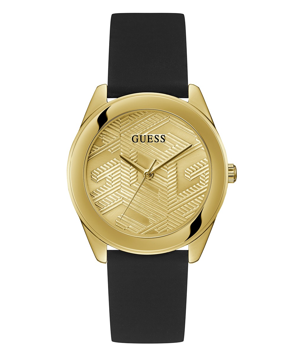  Shop Authentic Guess Cubed Analog Gold Dial Black Silicone Strap Watch For Women - GW0665L1 - Luxxuri
