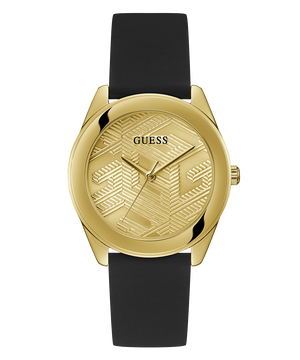  Shop Authentic Guess Cubed Analog Gold Dial Black Silicone Strap Watch For Women - GW0665L1 - Luxxuri