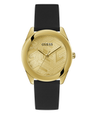  Shop Authentic Guess Cubed Analog Gold Dial Black Silicone Strap Watch For Women - GW0665L1 - Luxxuri