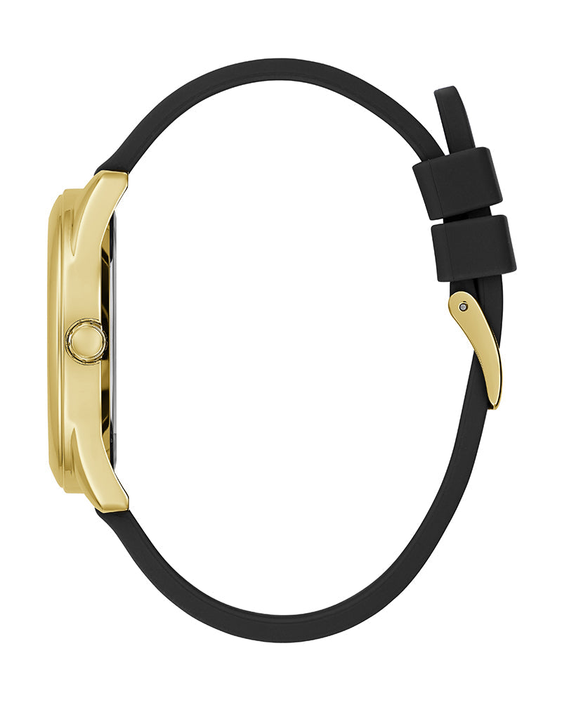 Guess Cubed Analog Gold Dial Black Silicone Strap Watch For Women - GW0665L1