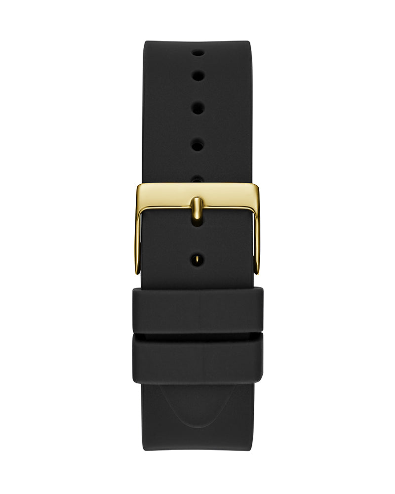 Guess Cubed Analog Gold Dial Black Silicone Strap Watch For Women - GW0665L1