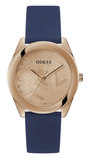  Shop Authentic Guess Cubed Analog Rose Gold Dial Blue Leather Strap Watch For Women - GW0665L2 - Luxxuri