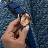  Shop Authentic Guess Cubed Analog Rose Gold Dial Blue Leather Strap Watch For Women - GW0665L2 - Luxxuri