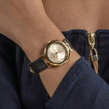 Shop Authentic Guess Rumour Quartz Gold Dial Black Leather Strap Watch For Women - GW0689L2 - Luxxuri
