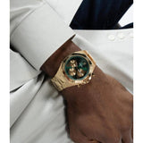 Shop Authentic Guess Equity Analog Green Dial Gold Steel Strap Watch For Men - GW0703G2 - Luxxuri