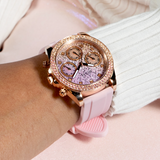  Shop Authentic Guess Sparkling Chronograph Crystals Pink Dial Pink Silicone Strap Watch For Women - GW0032L4 - Luxxuri