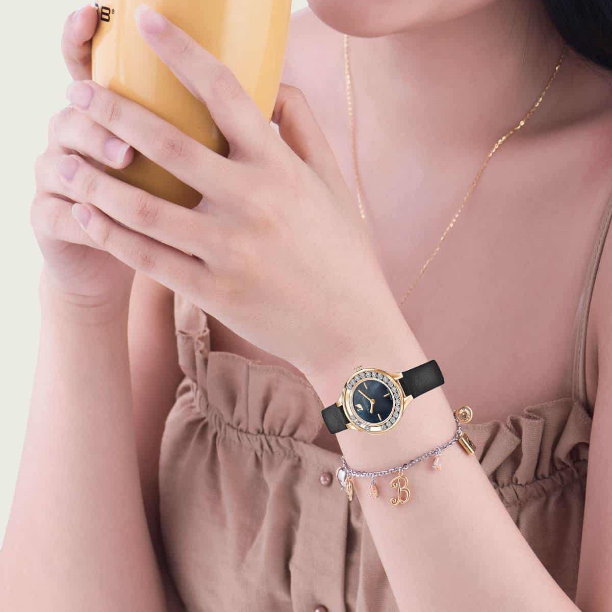  Shop Authentic Swarovski Lovely Crystals Analog Black Dial Black Leather Strap Watch for Women - 5301877 - Luxxuri