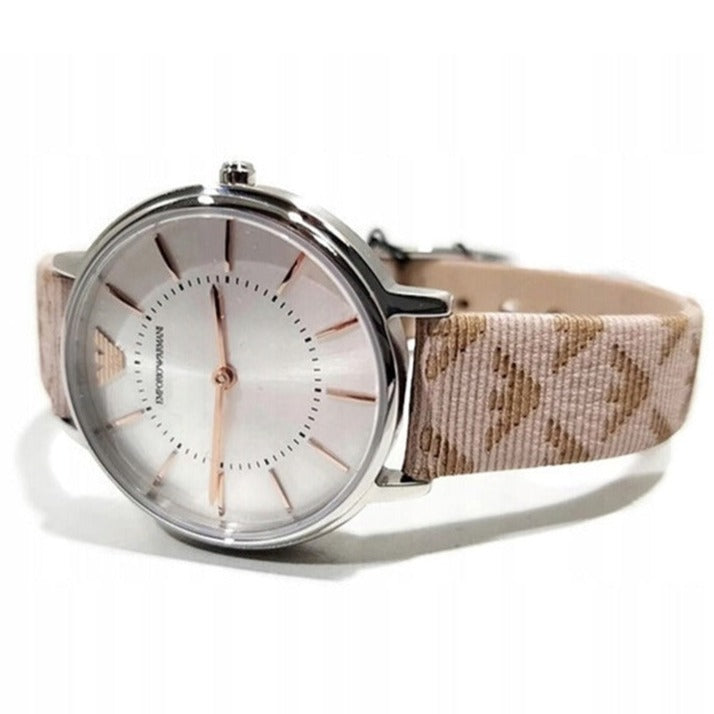  Shop Authentic Emporio Armani Gianni T Bar Quartz Silver Dial Beige Leather Strap Watch For Women - AR80007 - Luxxuri