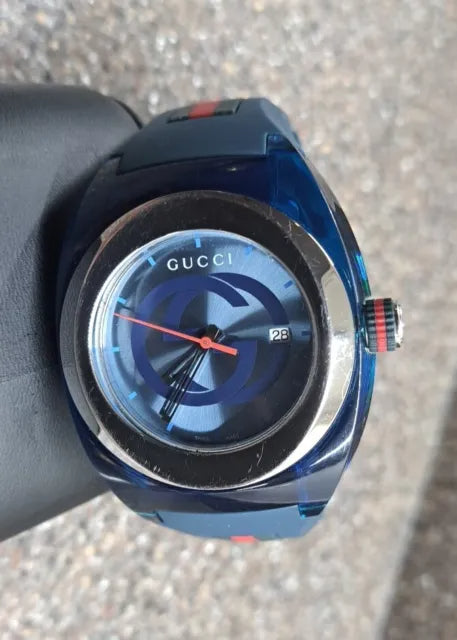  Shop Authentic Gucci Sync XXL Quartz Blue Dial Blue Rubber Strap Watch For Men - YA137104 - Luxxuri