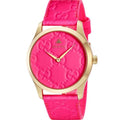  Shop Authentic Gucci G Timeless Quartz Pink Dial Pink Leather Strap Watch For Women - YA1264115 - Luxxuri