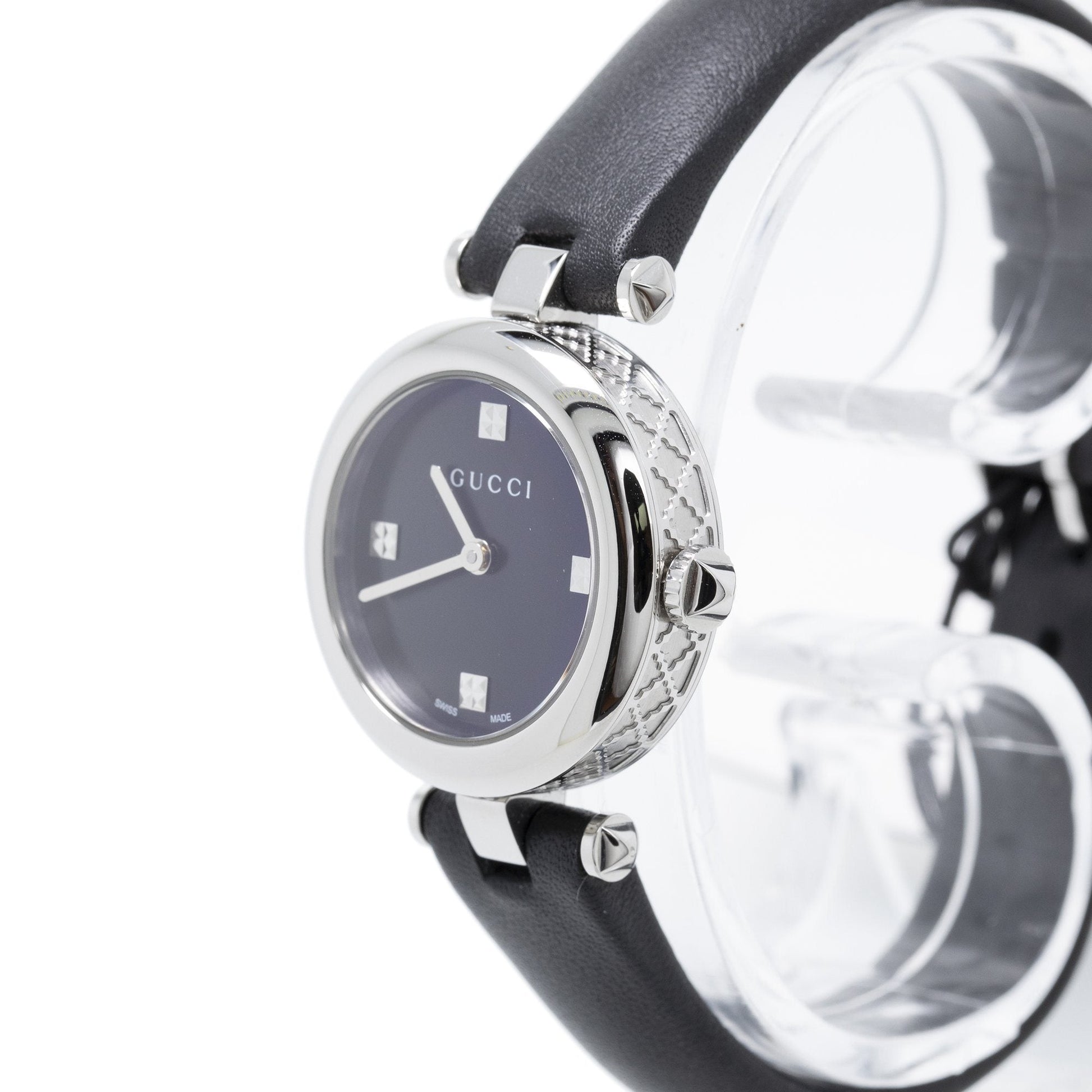  Shop Authentic Gucci Diamantissima Quartz Diamonds Black Dial Black Leather Strap Watch for Women - YA141506 - Luxxuri