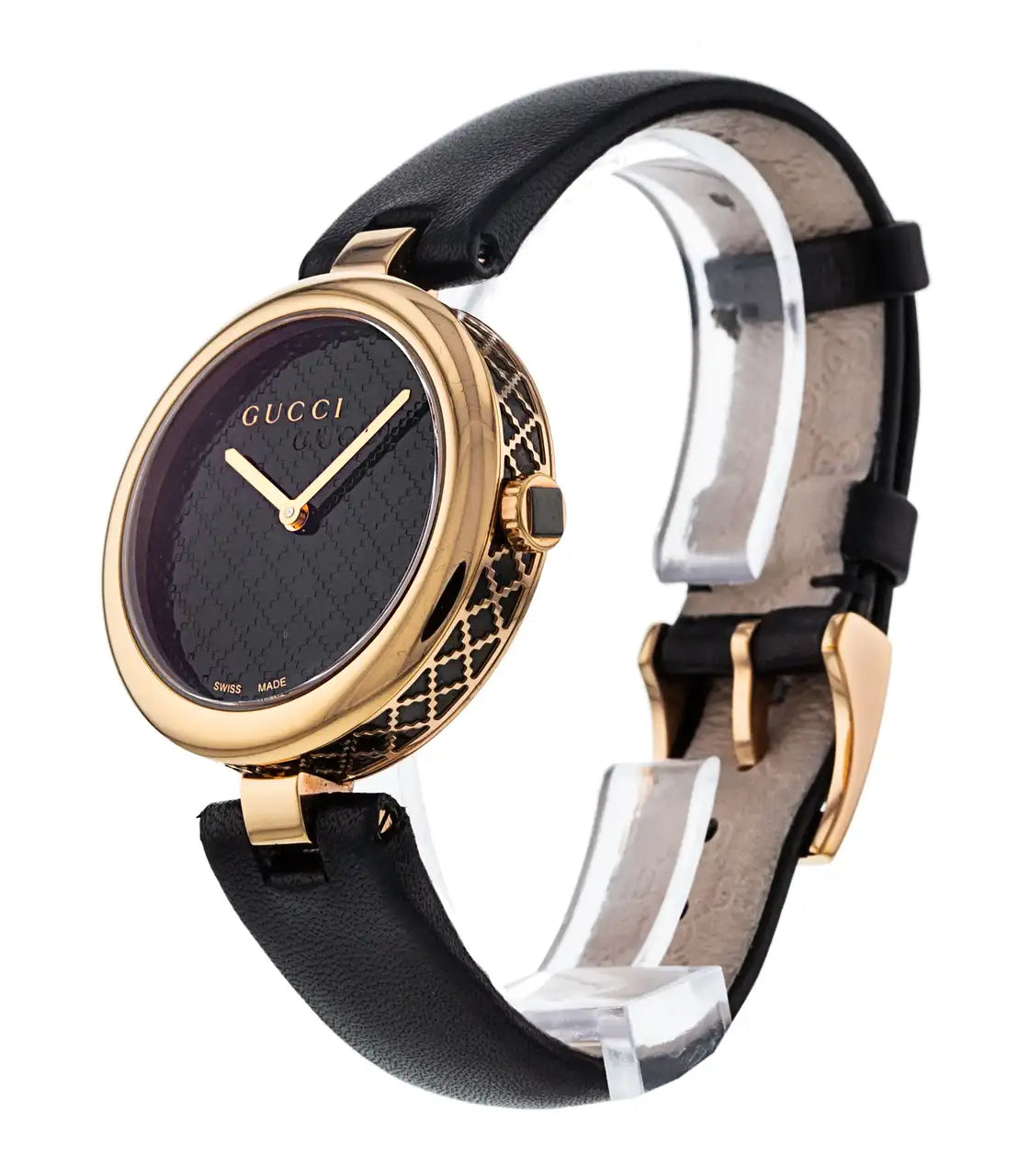  Shop Authentic Gucci Diamantissima Quartz Black Dial Black Leather Strap Watch for Women - YA141401 - Luxxuri