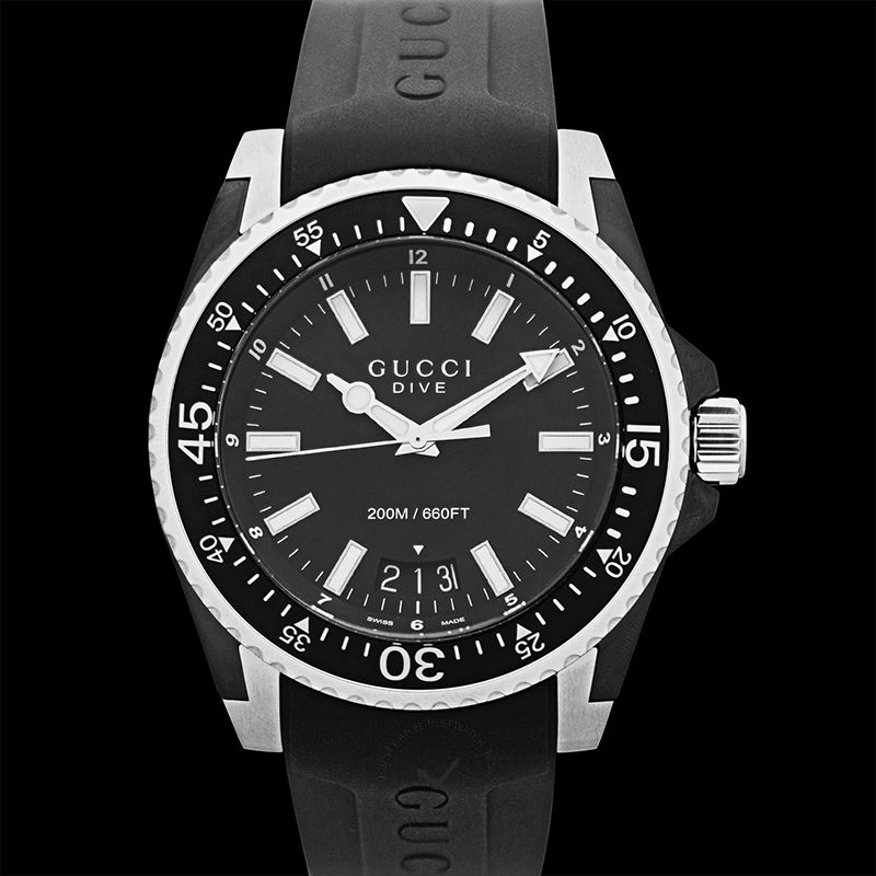  Shop Authentic Gucci Dive Analog Quartz Black Dial Black Rubber Strap Watch For Men -  YA136204 - Luxxuri