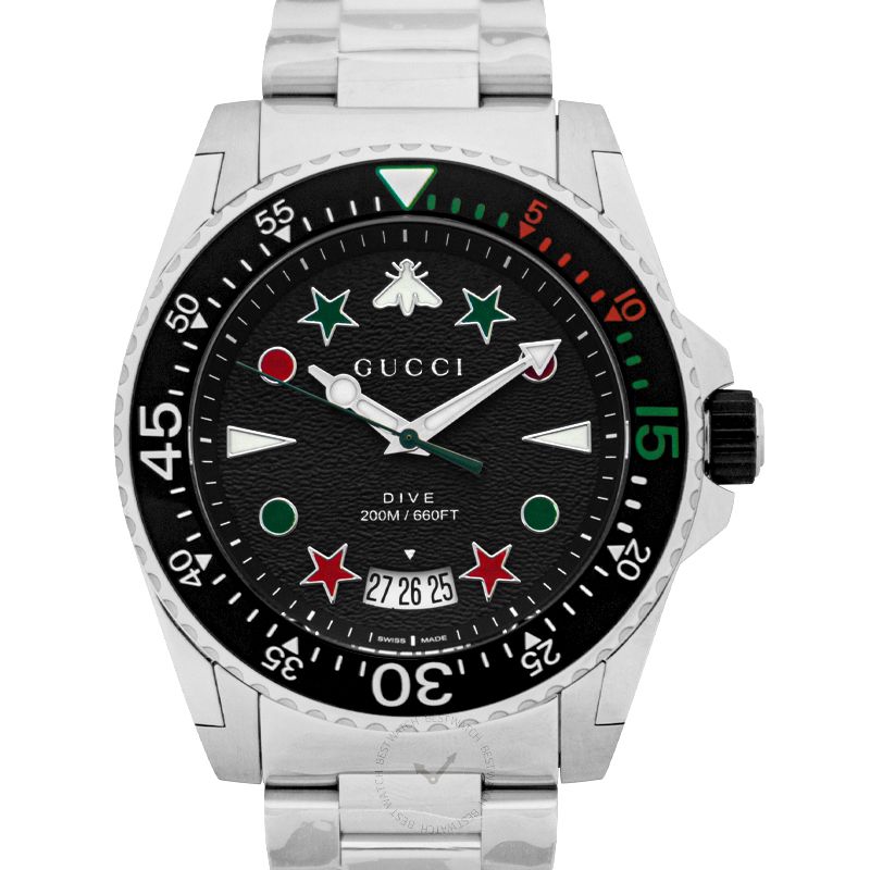  Shop Authentic Gucci Dive Quartz Black Dial Silver Steel Strap Watch For Men - YA136221 - Luxxuri