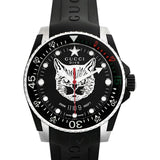  Shop Authentic Gucci Dive Feline Black Dial Black Rubber Strap Watch For Men - YA136320 - Luxxuri