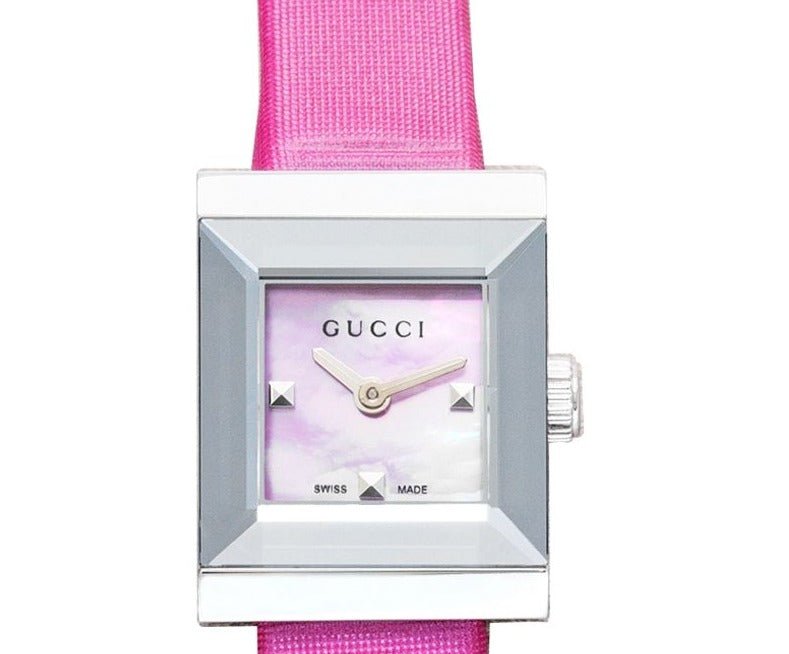  Shop Authentic Gucci G-Frame Square Fuchsia Mother of Pearl Dial Fuchsia Leather Strap Watch For Women - YA128533 - Luxxuri