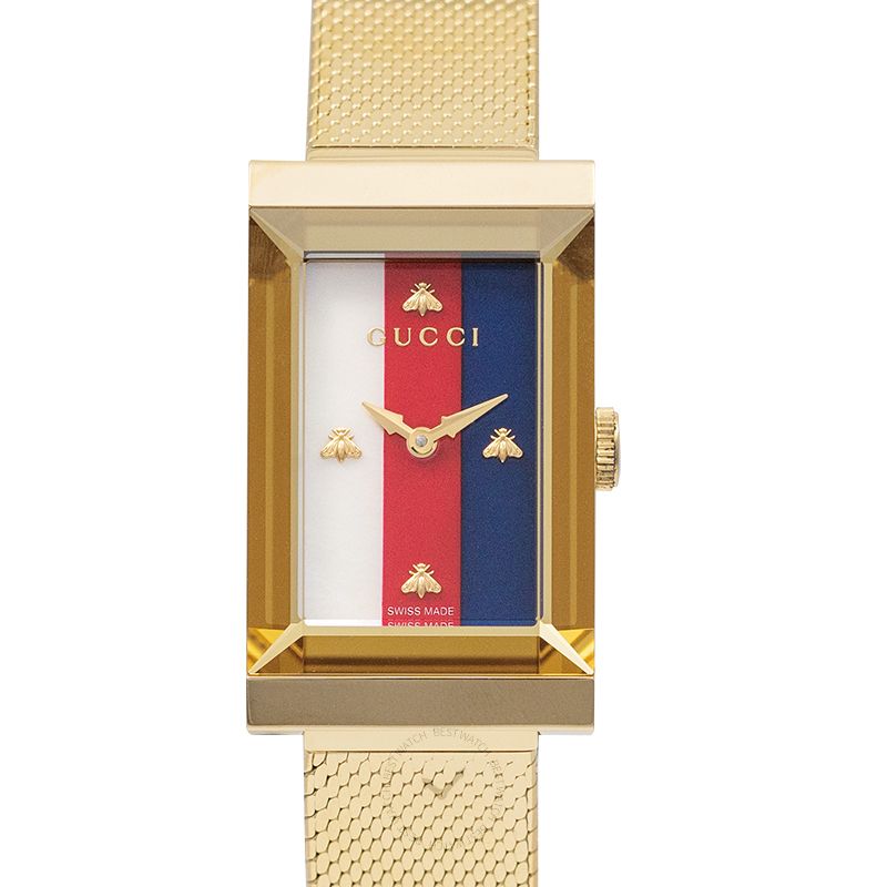  Shop Authentic Gucci G-Frame Mother of Pearl Dial Yellow Gold Mesh Bracelet Watch For Women - YA147410 - Luxxuri