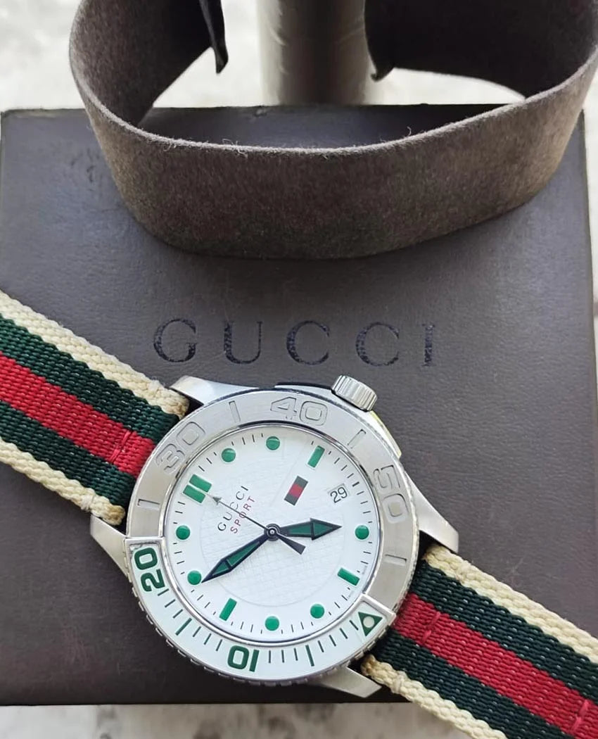  Shop Authentic Gucci G Timeless White Dial Two Tone Nylon Strap Watch For Men - YA126231 - Luxxuri