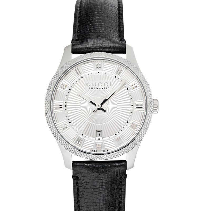  Shop Authentic Gucci G Timeless Eryx Silver Dial Black Leather Strap Watch For Men - YA126338 - Luxxuri