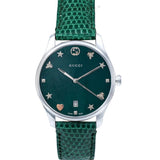  Shop Authentic Gucci G-Timeless Green Mother of Pearl Dial Green Leather Strap Watch For Women - YA126585 - Luxxuri