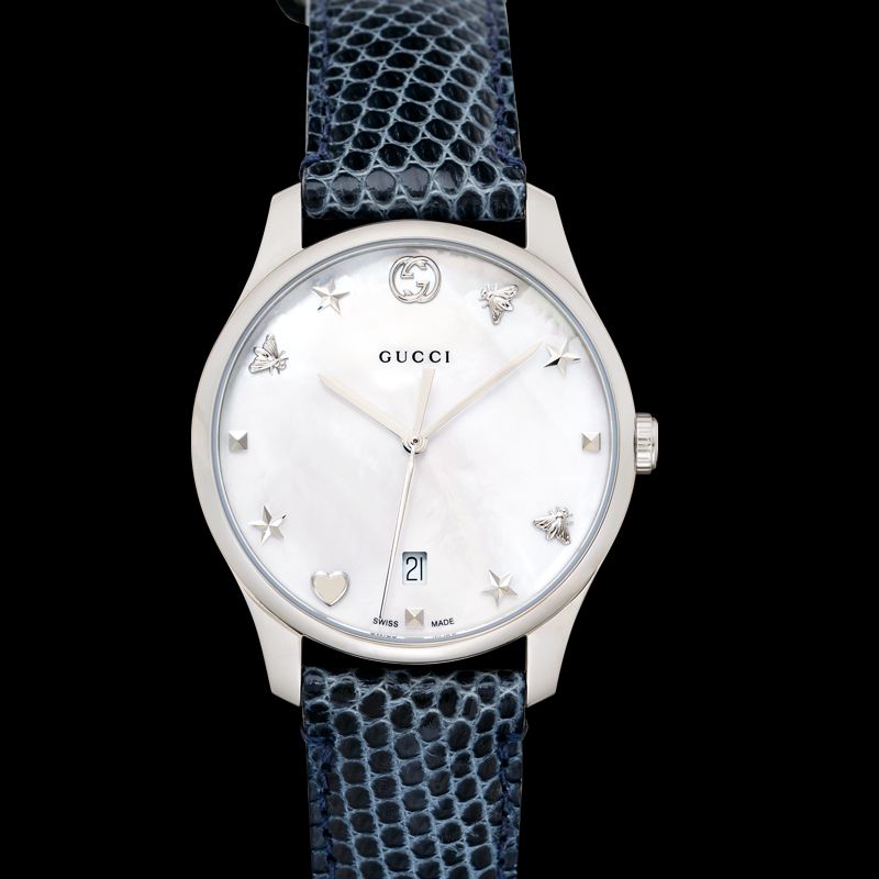  Shop Authentic Gucci G-Timeless Signature Mother of Pearl Star Dial Blue Watch For Women - YA126588 - Luxxuri