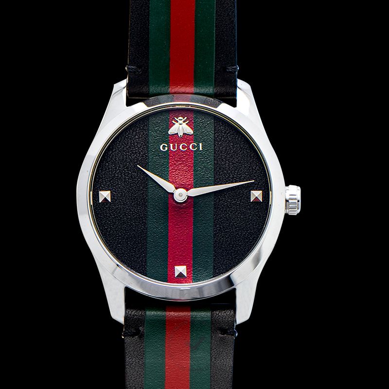  Shop Authentic Gucci G Timeless Quartz Black Dial Multicolored Black Leather Strap Watch For Men - YA1264079 - Luxxuri