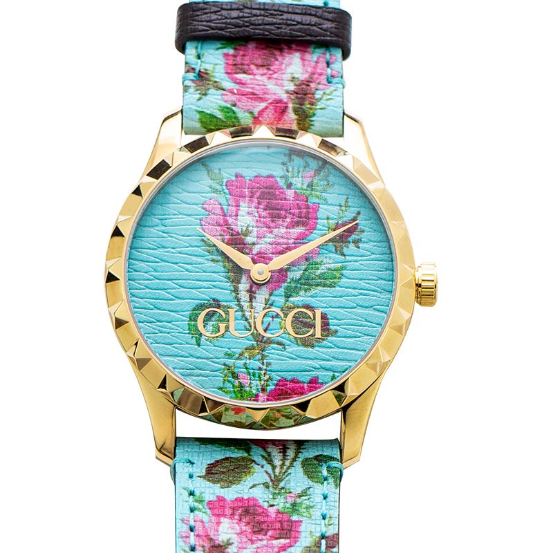  Shop Authentic Gucci G Timeless Floral Turquoise Dial Turquoise Leather Strap Watch For Women - YA1264085 - Luxxuri