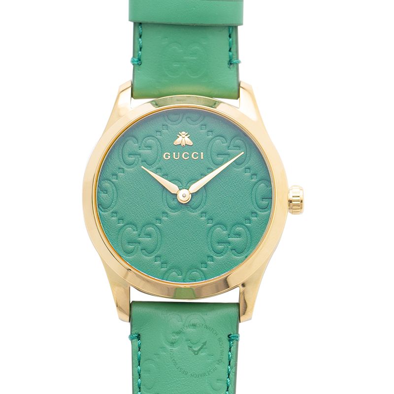  Shop Authentic Gucci G Timeless Quartz Green Dial Green Leather Strap Watch For Women - YA1264099 - Luxxuri