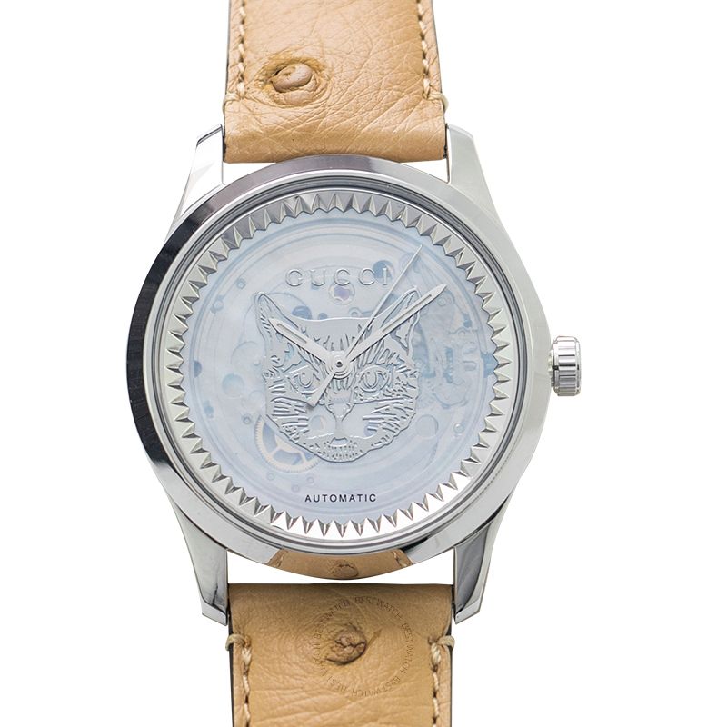  Shop Authentic Gucci G Timeless Automatic Mother of Pearl Dial Brown Leather Strap Watch For Women - YA1264112 - Luxxuri