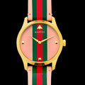  Shop Authentic Gucci G Timeless Quartz Pink Dial Three Tone Leather Strap Watch For Women - YA1264118 - Luxxuri