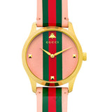  Shop Authentic Gucci G Timeless Quartz Pink Dial Three Tone Leather Strap Watch For Women - YA1264118 - Luxxuri