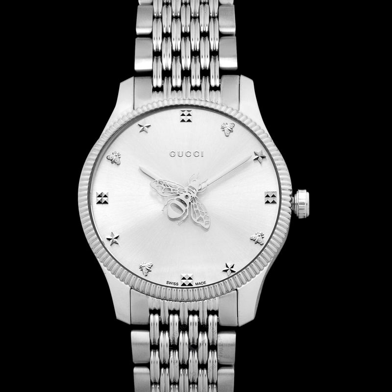  Shop Authentic Gucci G Timeless Quartz Silver Dial Silver Steel Strap Watch For Women - YA1264153 - Luxxuri