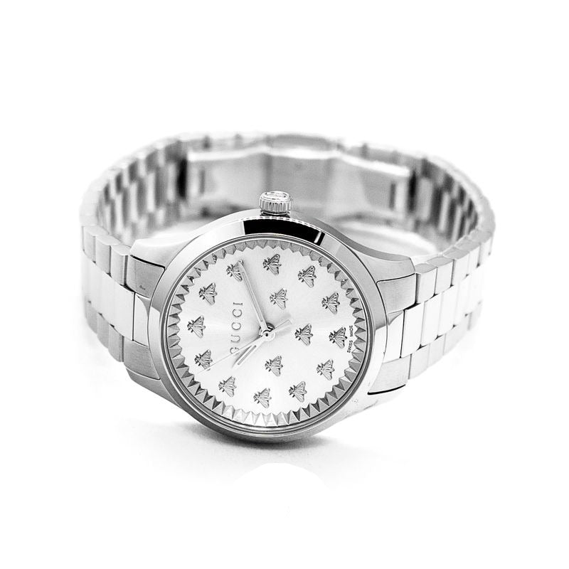  Shop Authentic Gucci G Timeless Quartz Silver Dial Silver Steel Strap Watch for Men - YA1265031 - Luxxuri