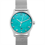  Shop Authentic Gucci G-Timeless Turquoise Mother of Pearl Dial Silver Mesh Bracelet Watch For Women - YA126582 - Luxxuri