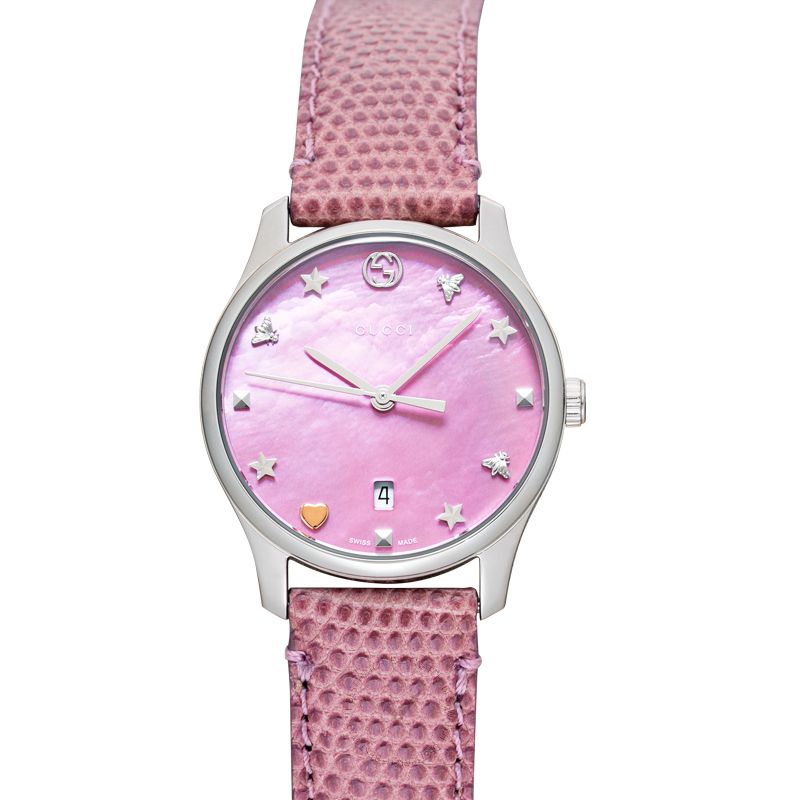  Shop Authentic Gucci G-Timeless Pink Mother of Pearl Dial Pink Leather Strap Watch For Women - YA126586 - Luxxuri