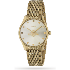  Shop Authentic Gucci G Timeless Quartz Silver Dial Gold Steel Strap Watch For Women - YA1264155 - Luxxuri