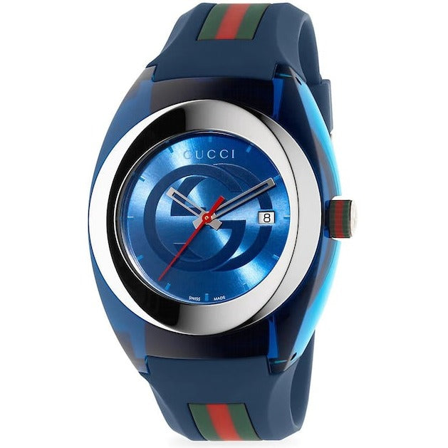  Shop Authentic Gucci Sync XXL Quartz Blue Dial Blue Rubber Strap Watch For Men - YA137104 - Luxxuri