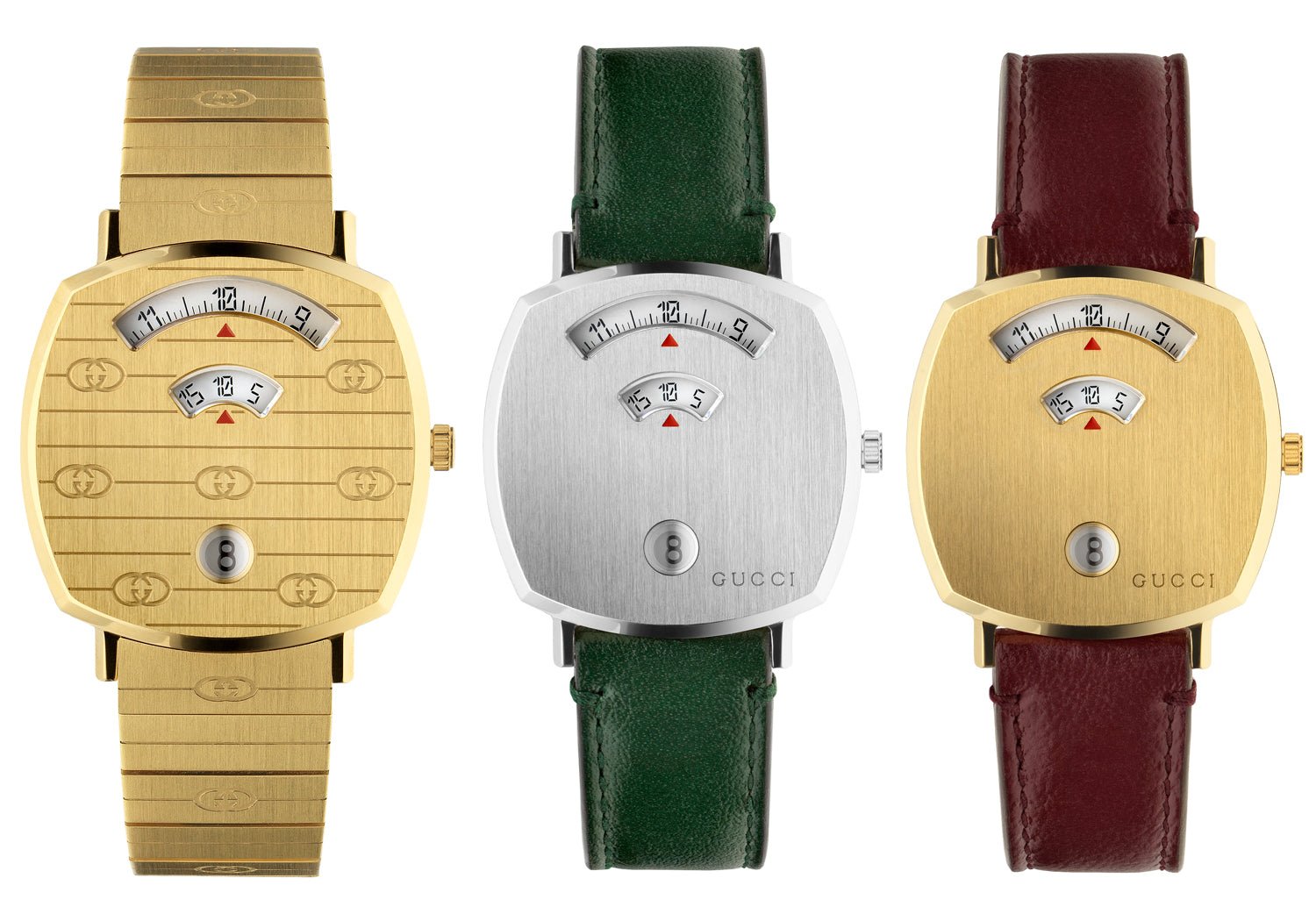  Shop Authentic Gucci Grip Yellow Gold Dial Maroon Leather Strap Unisex Watch - YA157411 - Luxxuri