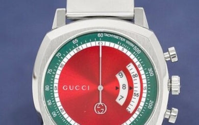  Shop Authentic Gucci Grip Quartz Chronograph Red Dial Silver Steel Strap Watch For Men - YA157303 - Luxxuri