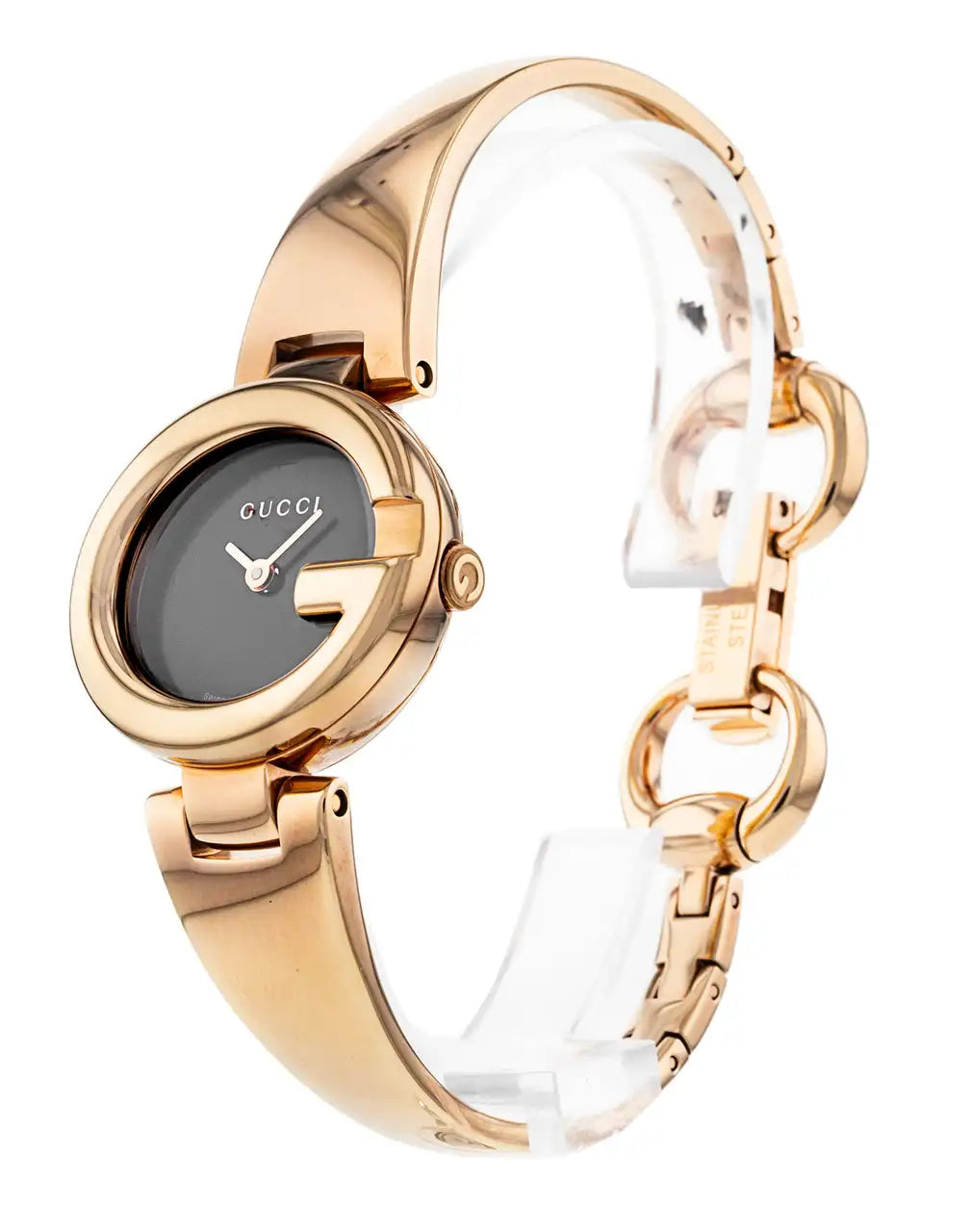  Shop Authentic Gucci Guccissima Collection Quartz Black Dial Rose Gold Steel Strap Watch For Women - YA134509 - Luxxuri