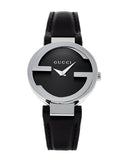  Shop Authentic Gucci G Interlocking Black Dial Black Leather Strap Watch For Women - YA133501 - Luxxuri