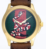 Shop Authentic Gucci Le Marche Des Merveilles Green and Red Dial Brown Leather Strap Unisex Watch - YA1264012 - Luxxuri