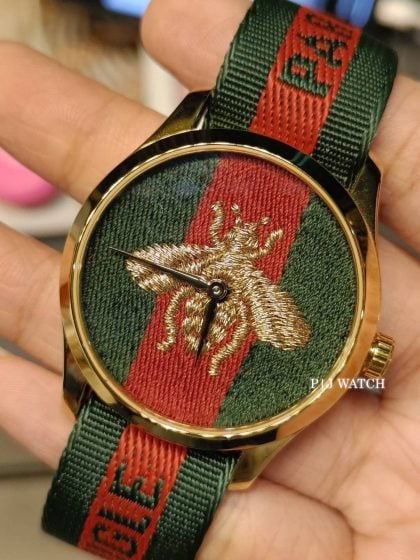  Shop Authentic Gucci G Timeless Quartz Green & Red Dial Green & Red NATO Strap Watch For Men - YA126487A - Luxxuri
